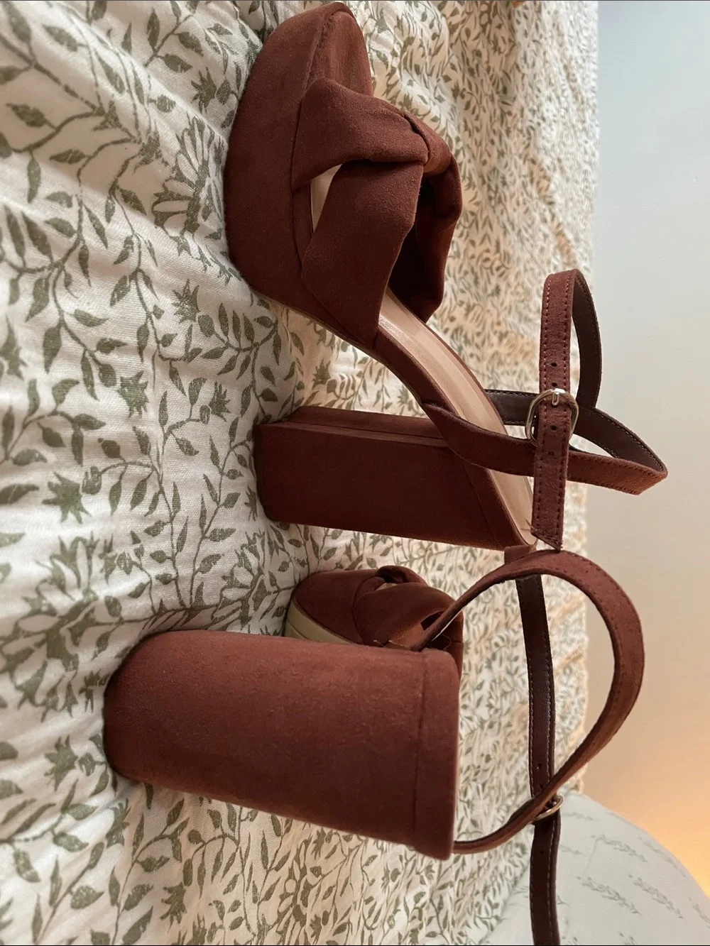 a new day Brown Suede Knot Platform Block Heel Sandals